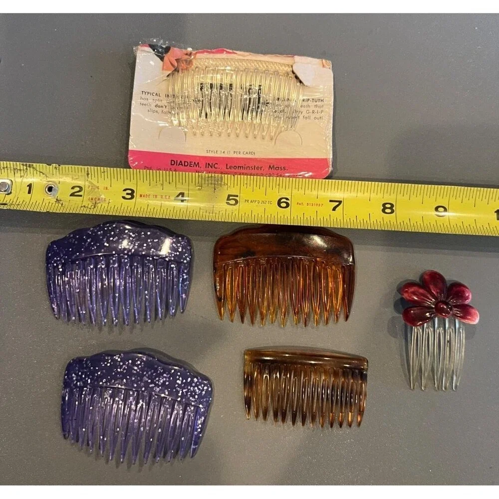 Mixed Lot of Vintage 1980s Plastic Side Hair‎ Combs, GOODY Glitter & Flowers
